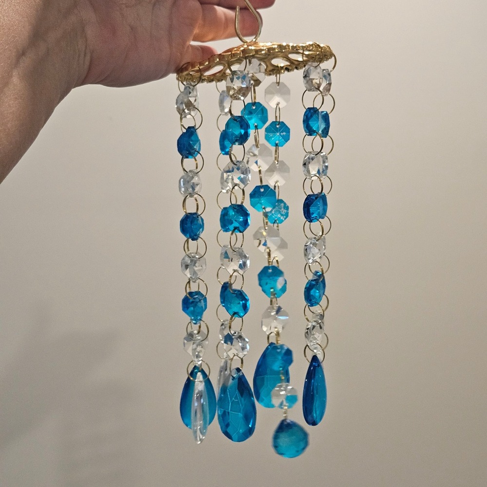 Blue Crystal Prism Boho Chandelier Style Suncatcher Hanging Decor Boho Rainbow